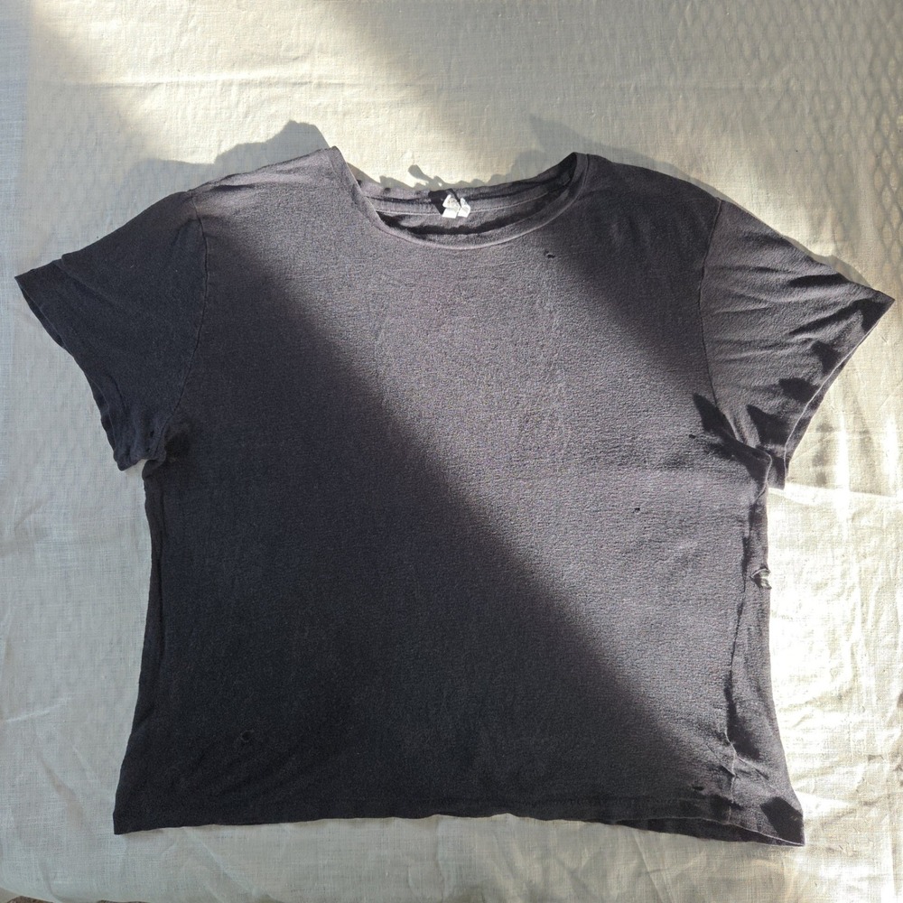Comune Distressed Grunge T Shirt Size M Women Black Faded Short Sleeve Crew Neck